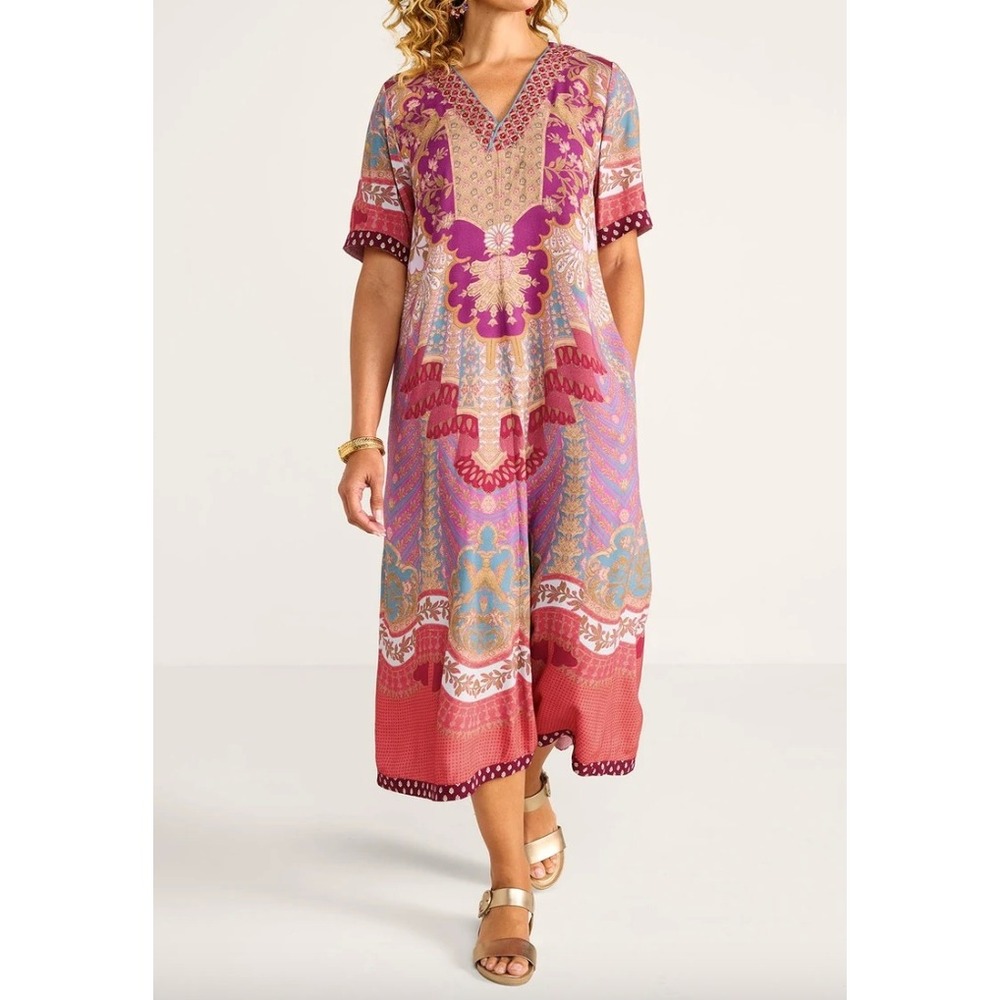 Soft Surroundings Parasol Dress 2X Pink Excellent Embroidered Sequin 5EM82
